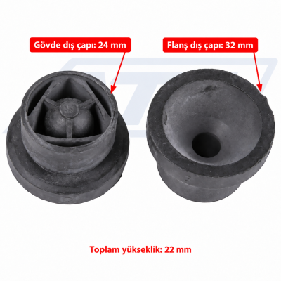 ATA-0526 ölçüleri: flanş dış çapı 32 mm, gövde dış çapı 24 mm, toplam yükseklik 22 mm